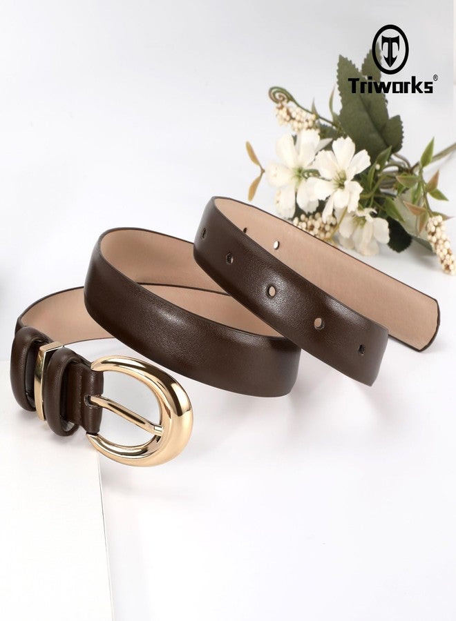 TRIWORKS حزامان نسائيان من الجلد الصناعي من TRIWORKS، مناسبان للجينز والسراويل، بتصميم أنيق ورفيع، مزودان بإبزيم ذهبي. - Image 4
